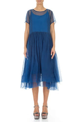 Layered Cobalt Blue Silk Chiffon Dress 1