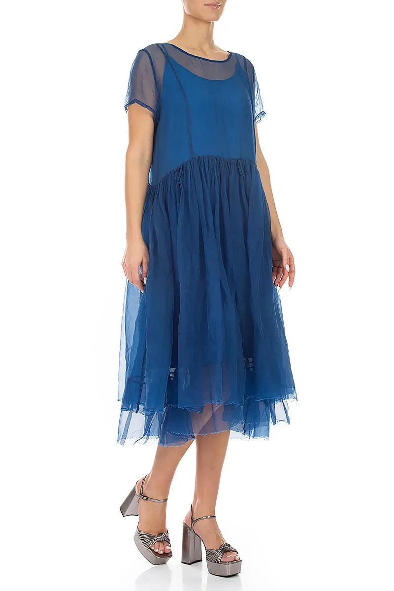 Layered Cobalt Blue Silk Chiffon Dress – grizas.com