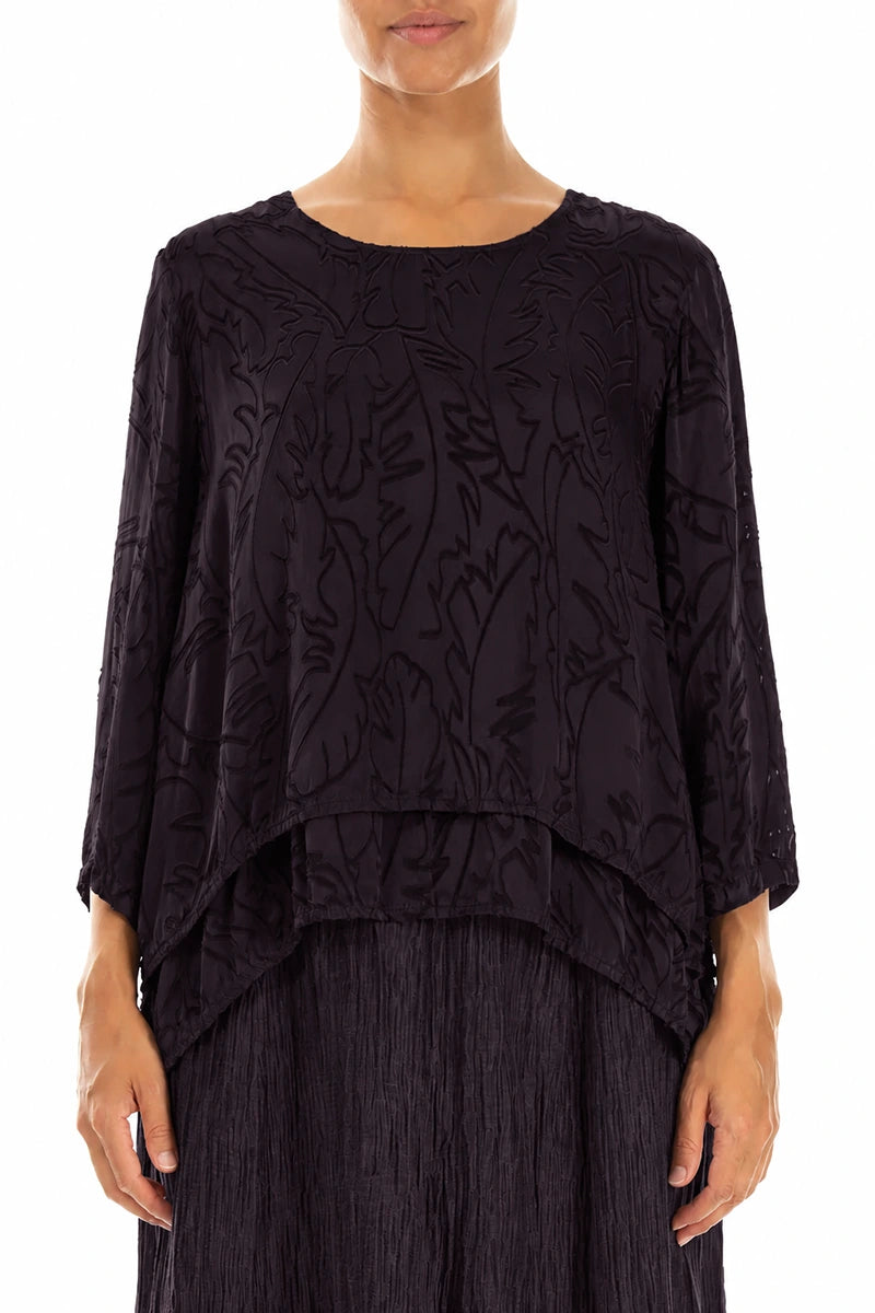 Layered Deep Plum Devoré Feather Silk Blouse 1