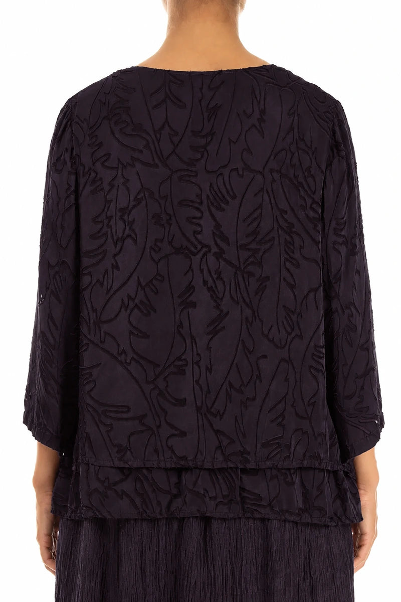 Layered Deep Plum Devoré Feather Silk Blouse 2