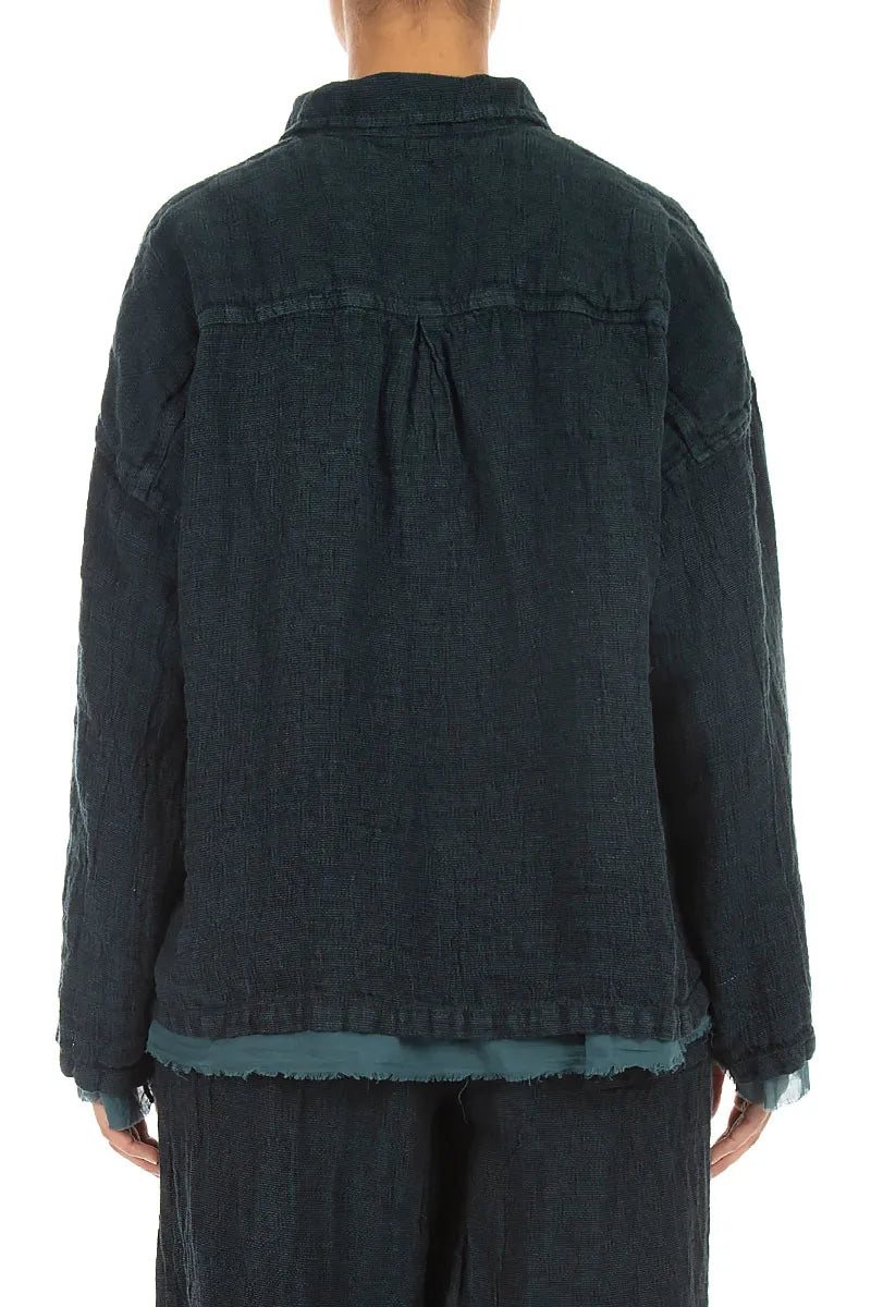 Layered Deep Truquoise Mélange Linen Shirt