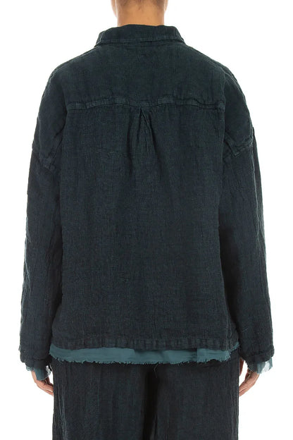 Layered Deep Truquoise Mélange Linen Shirt