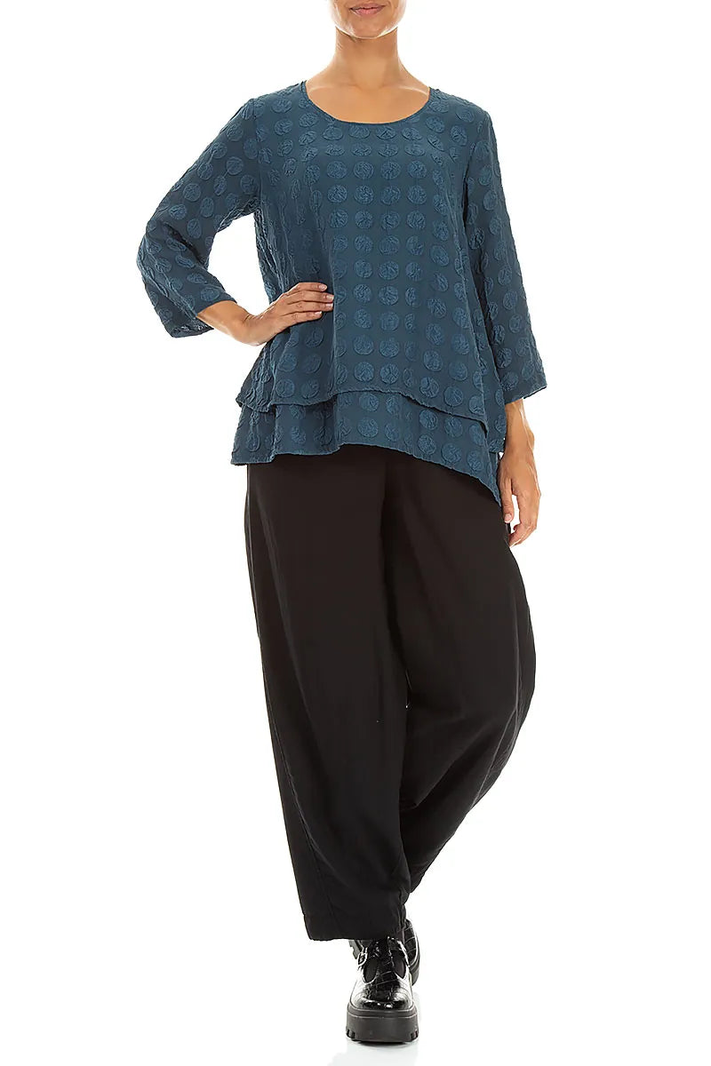 Layered Deep Turquoise Bubble Silk Blouse 4