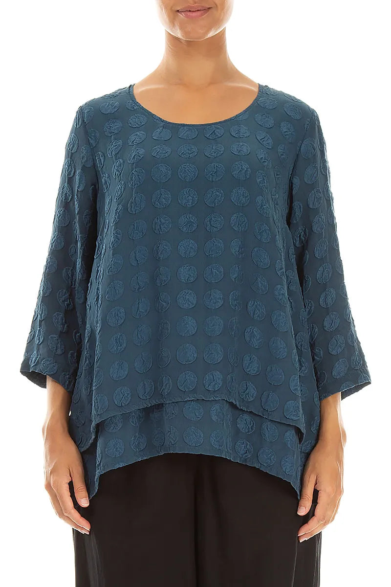 Layered Deep Turquoise Bubble Silk Blouse 1