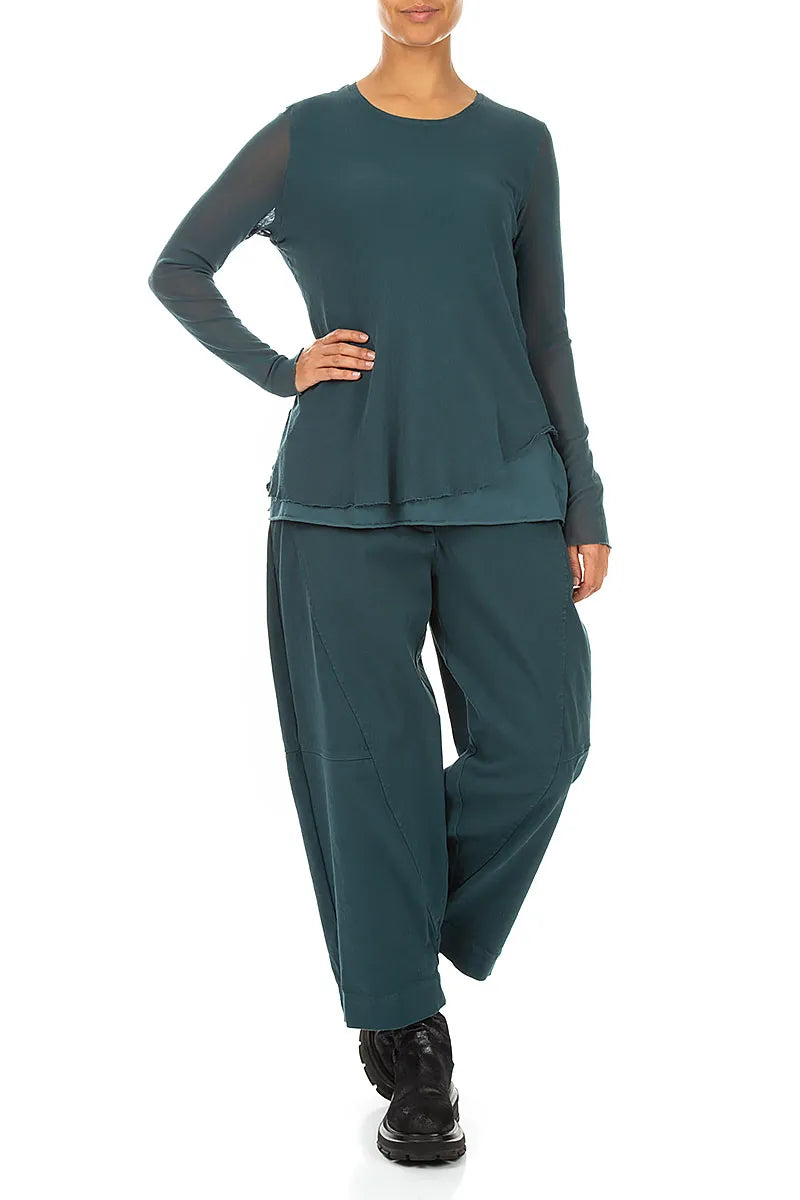 Layered Deep Turquoise Mesh Cotton Top 4