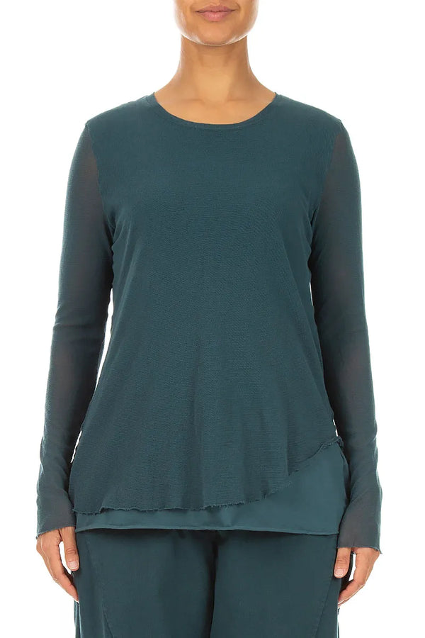 Layered Deep Turquoise Mesh Cotton Top