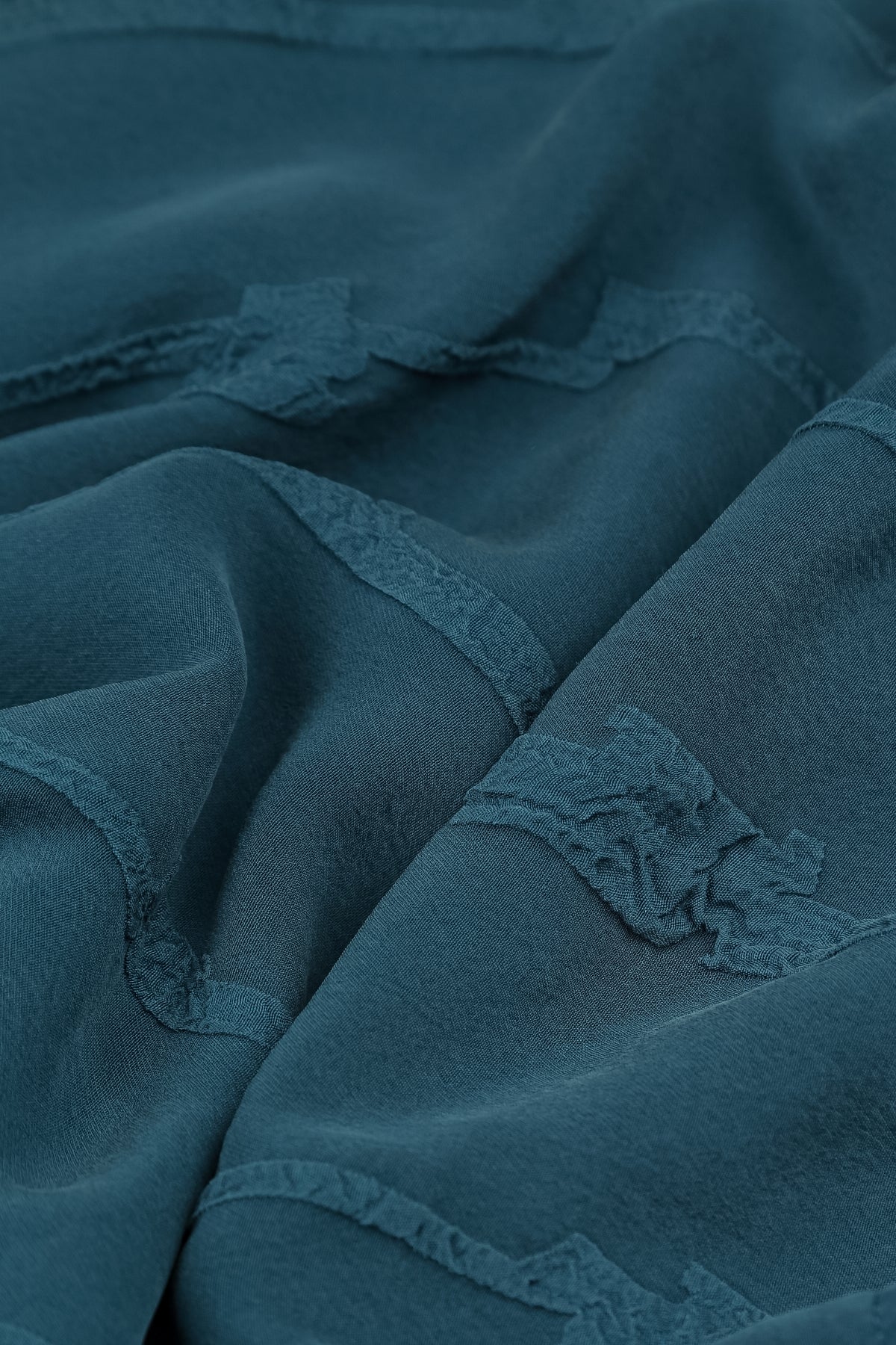 Layered Deep Turquoise Raised Textured Silk Blouse