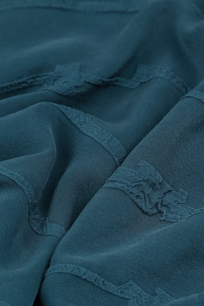 Layered Deep Turquoise Raised Textured Silk Blouse