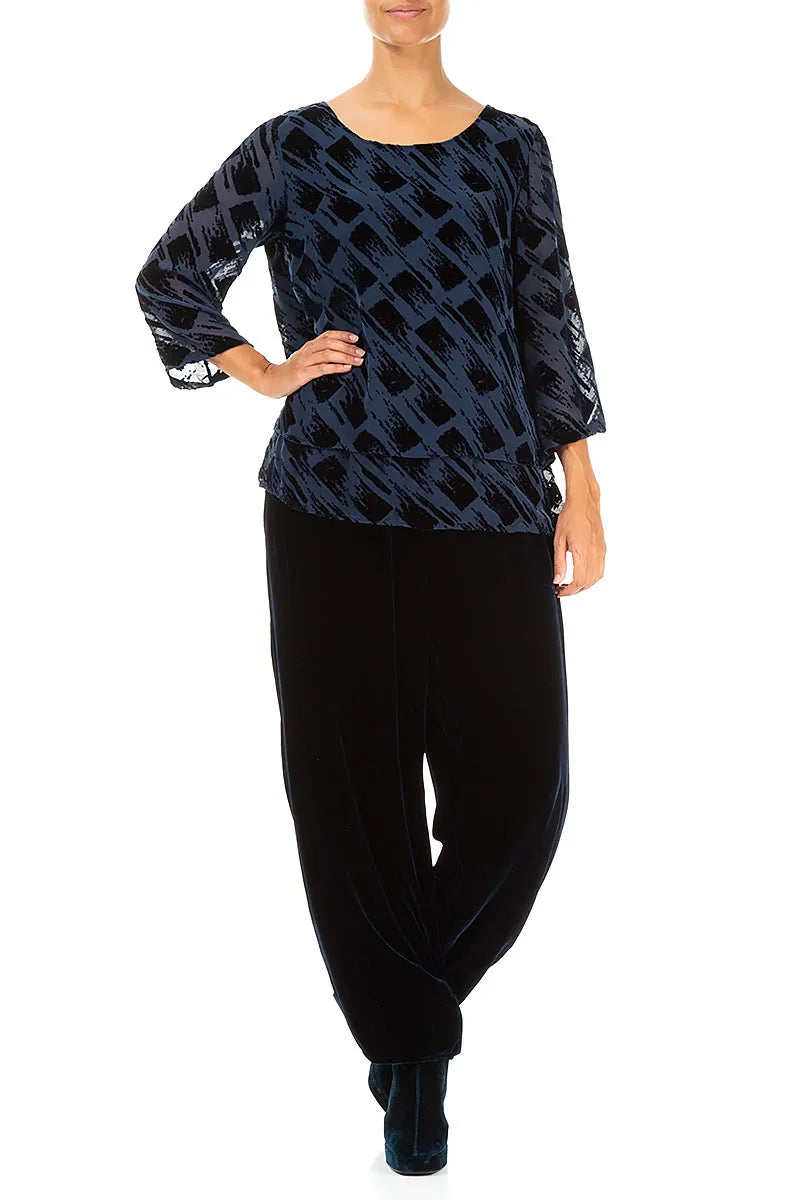 Chemisier en velours de soie bleu royal à effet dévoré superposé