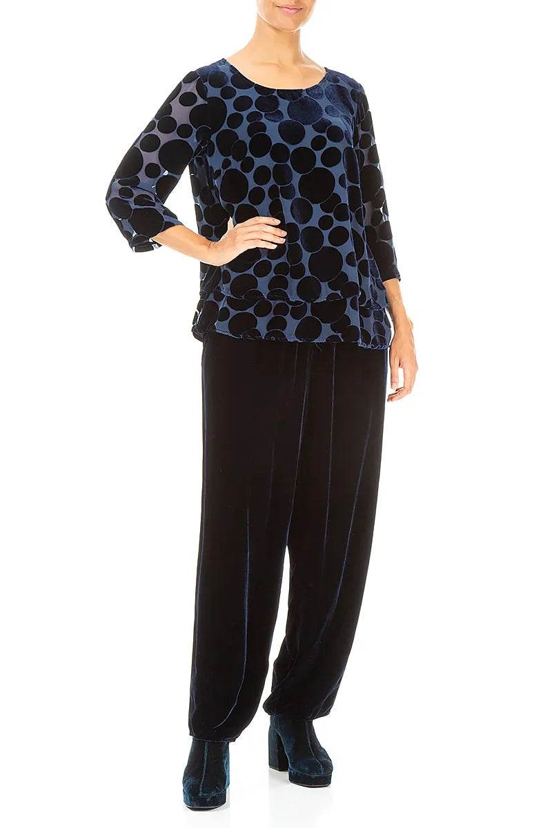 Chemisier en velours de soie bleu royal à volants dévorés superposés