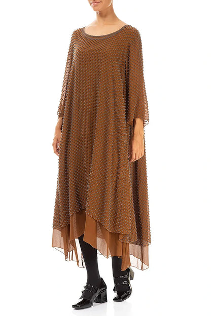 Robe en soie cuivrée vieillie à pois superposés
