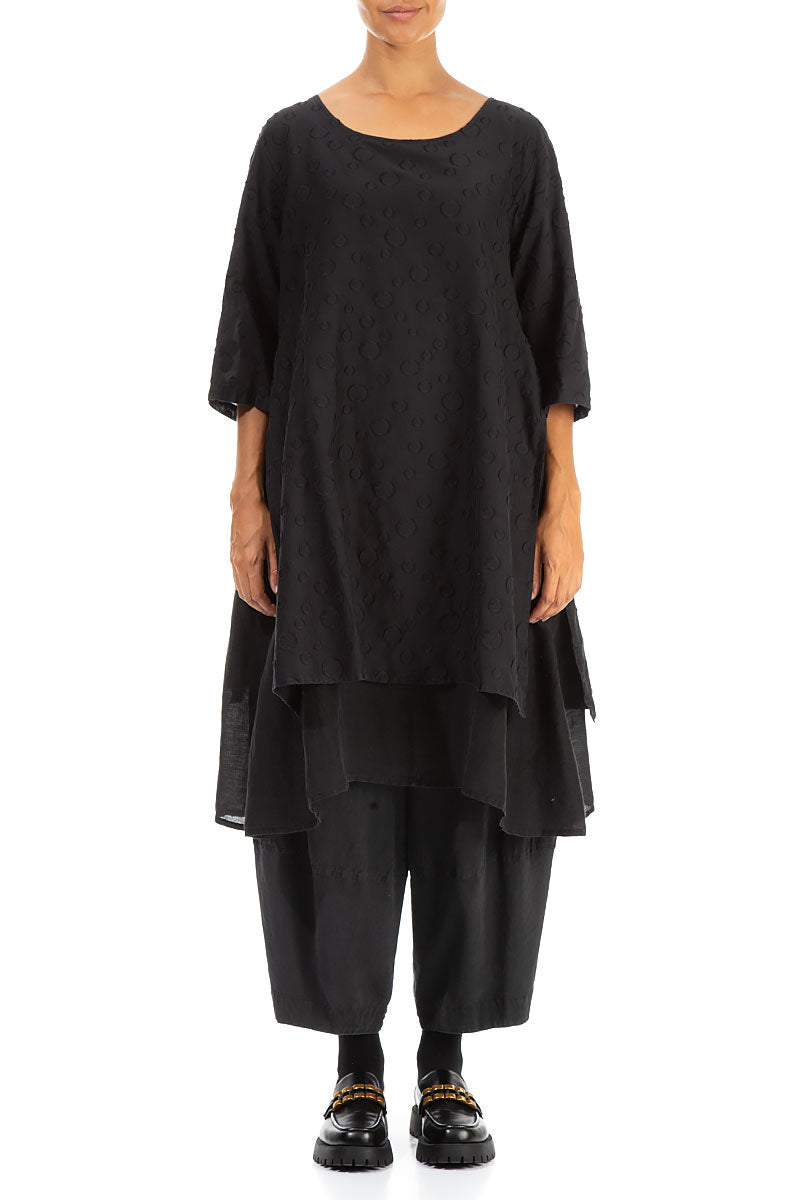 Layered Dotty Black Silk Cotton Tunic 1