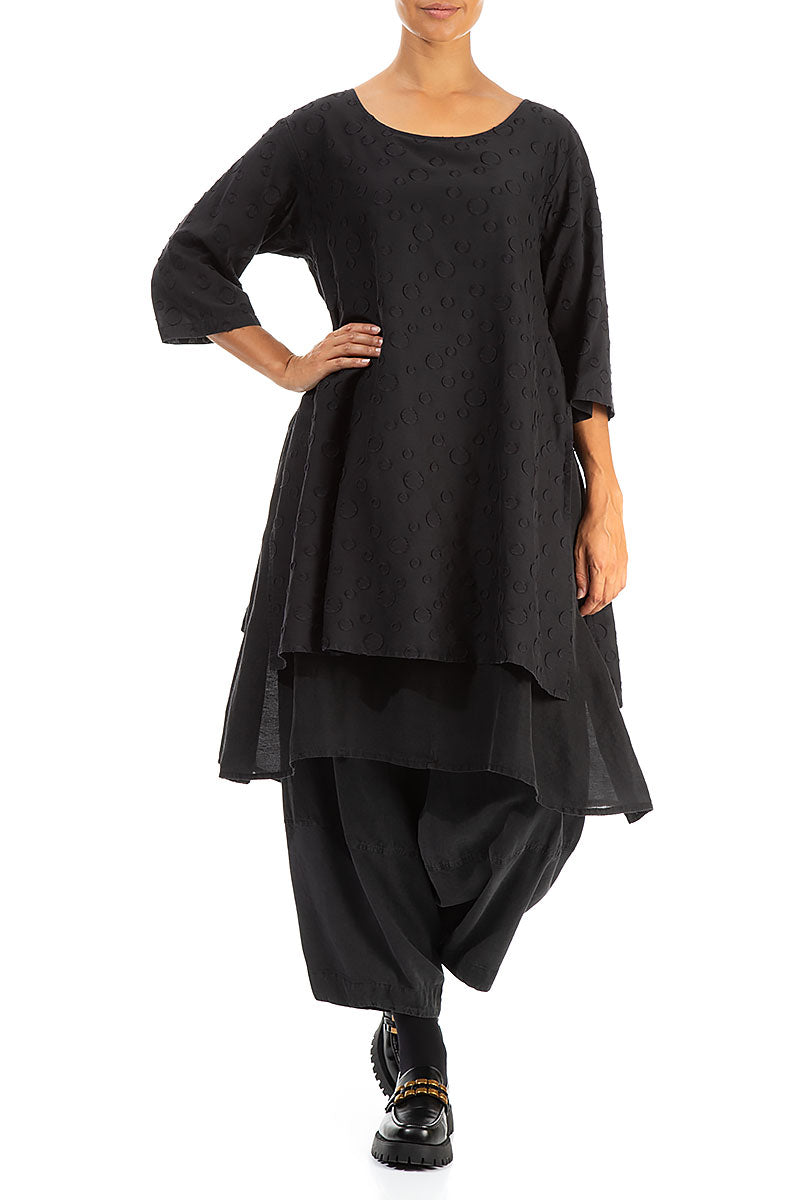 Layered Dotty Black Silk Cotton Tunic 4