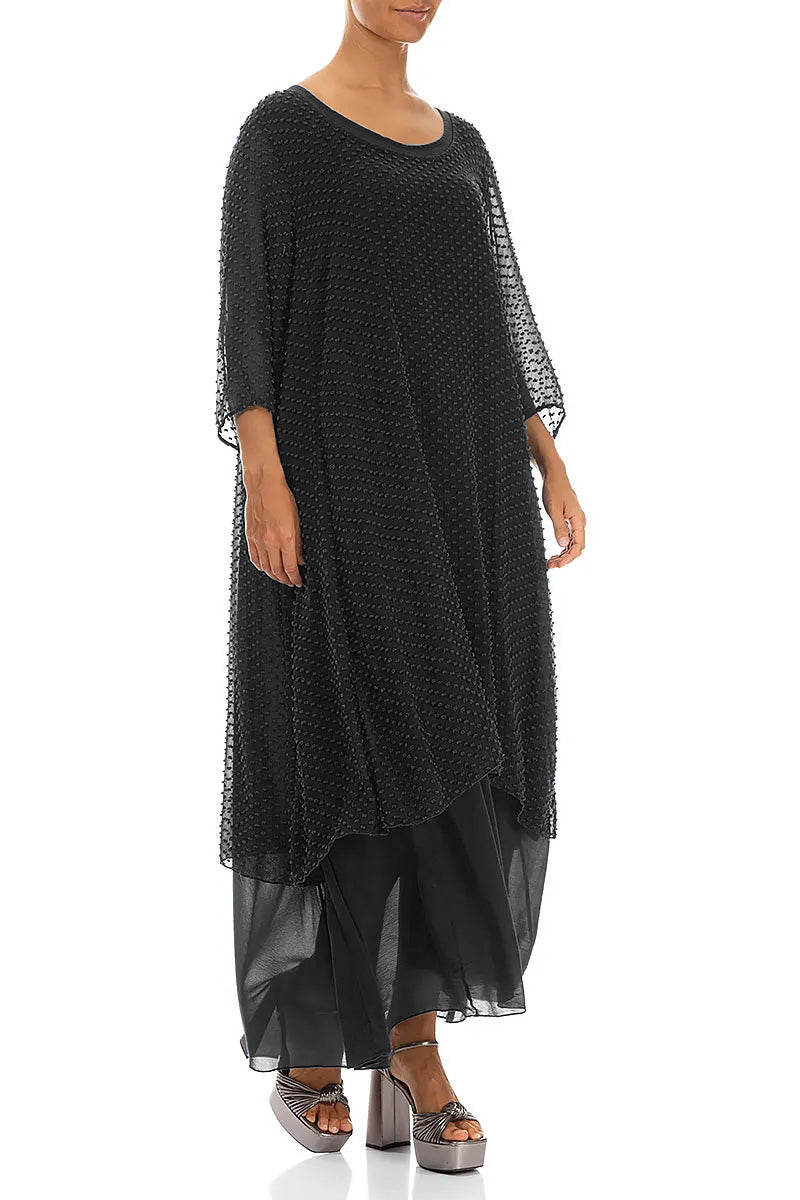 Layered Dotty Black Silk Dress