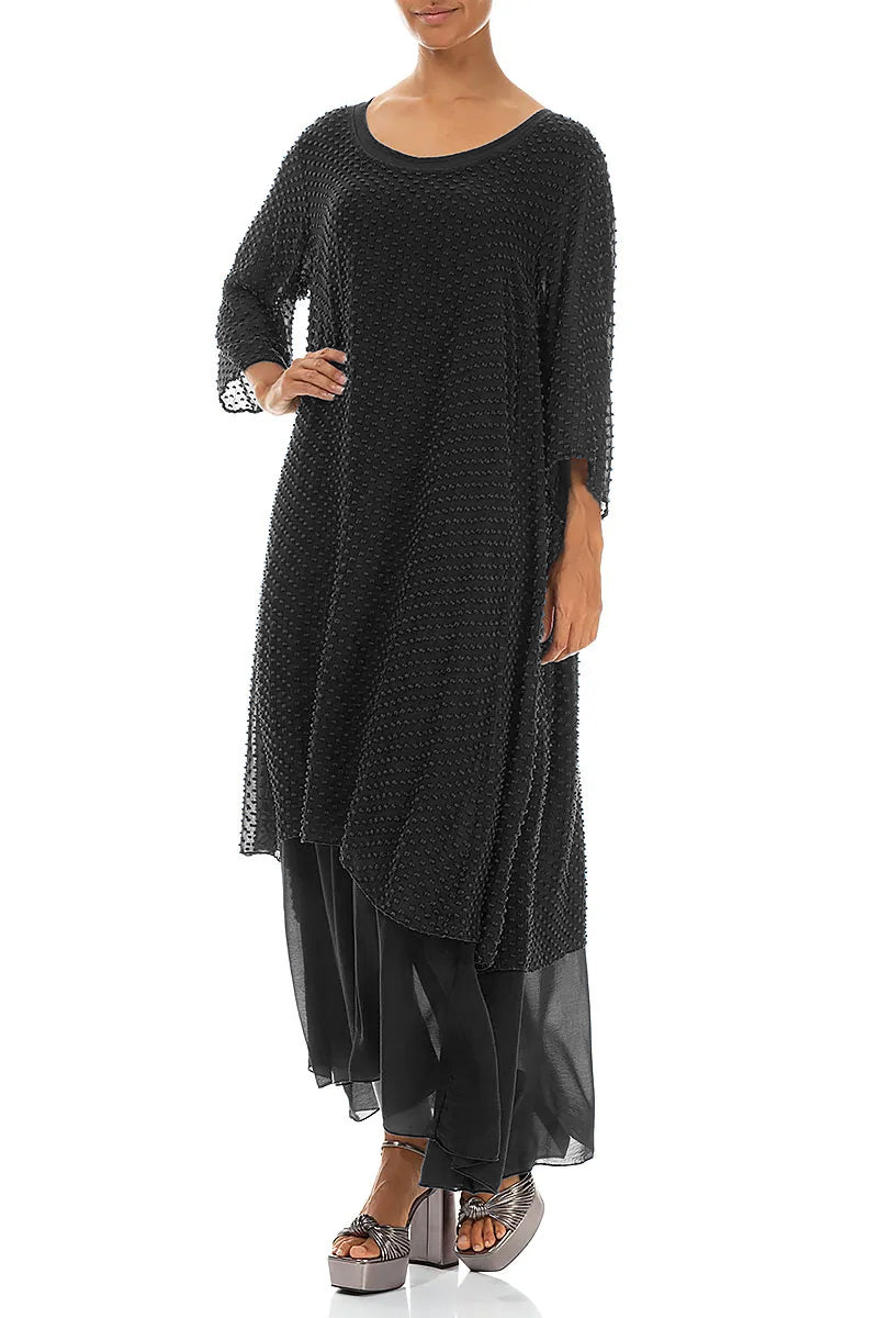 Layered Dotty Black Silk Dress