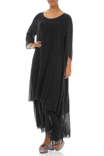 Layered Dotty Black Silk Dress