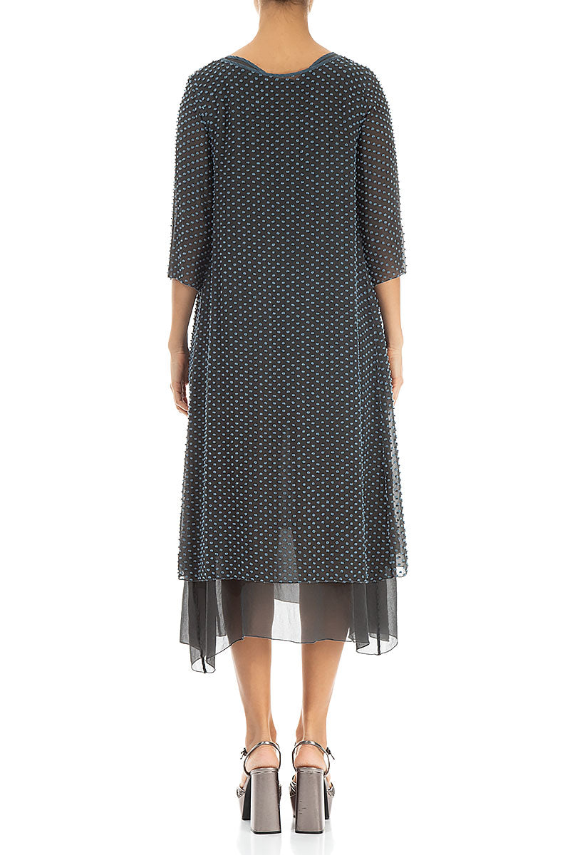 Layered Dotty Blue Silver Silk Dress 2
