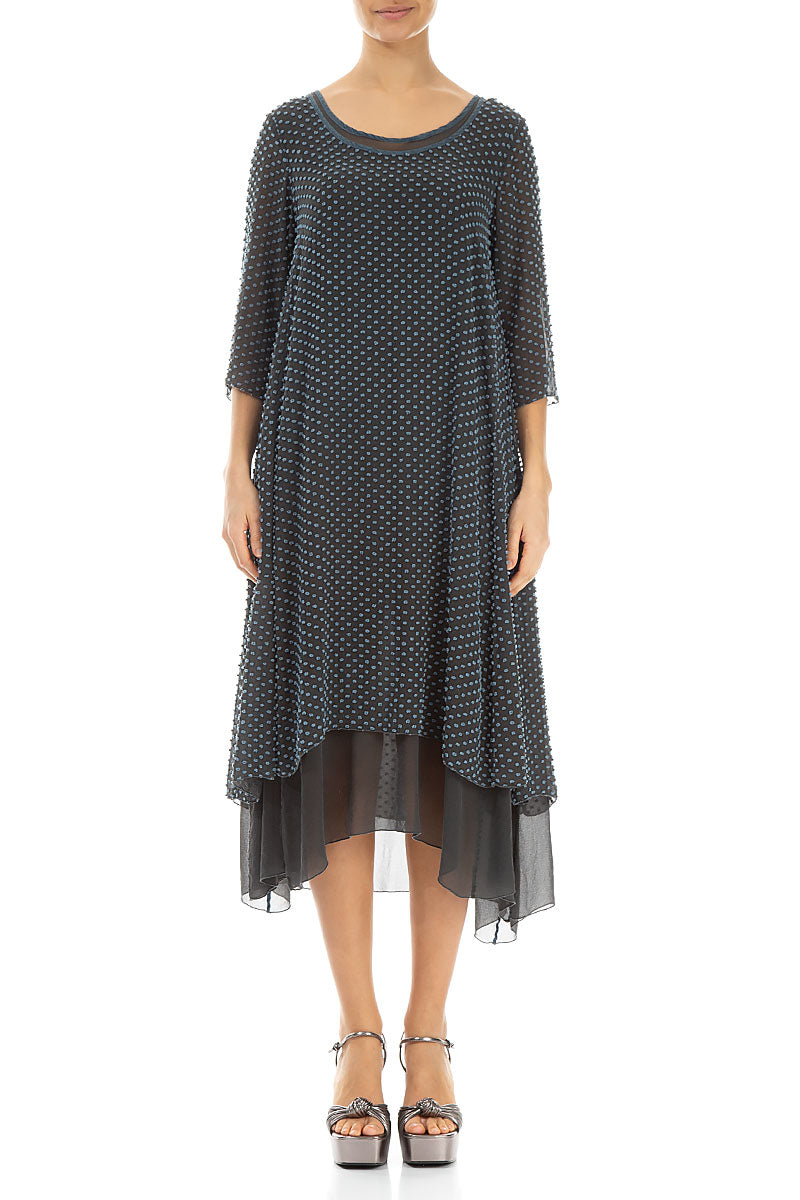 Layered Dotty Blue Silver Silk Dress 1