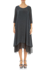 Layered Dotty Blue Silver Silk Dress 1