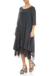 Layered Dotty Blue Silver Silk Dress 3