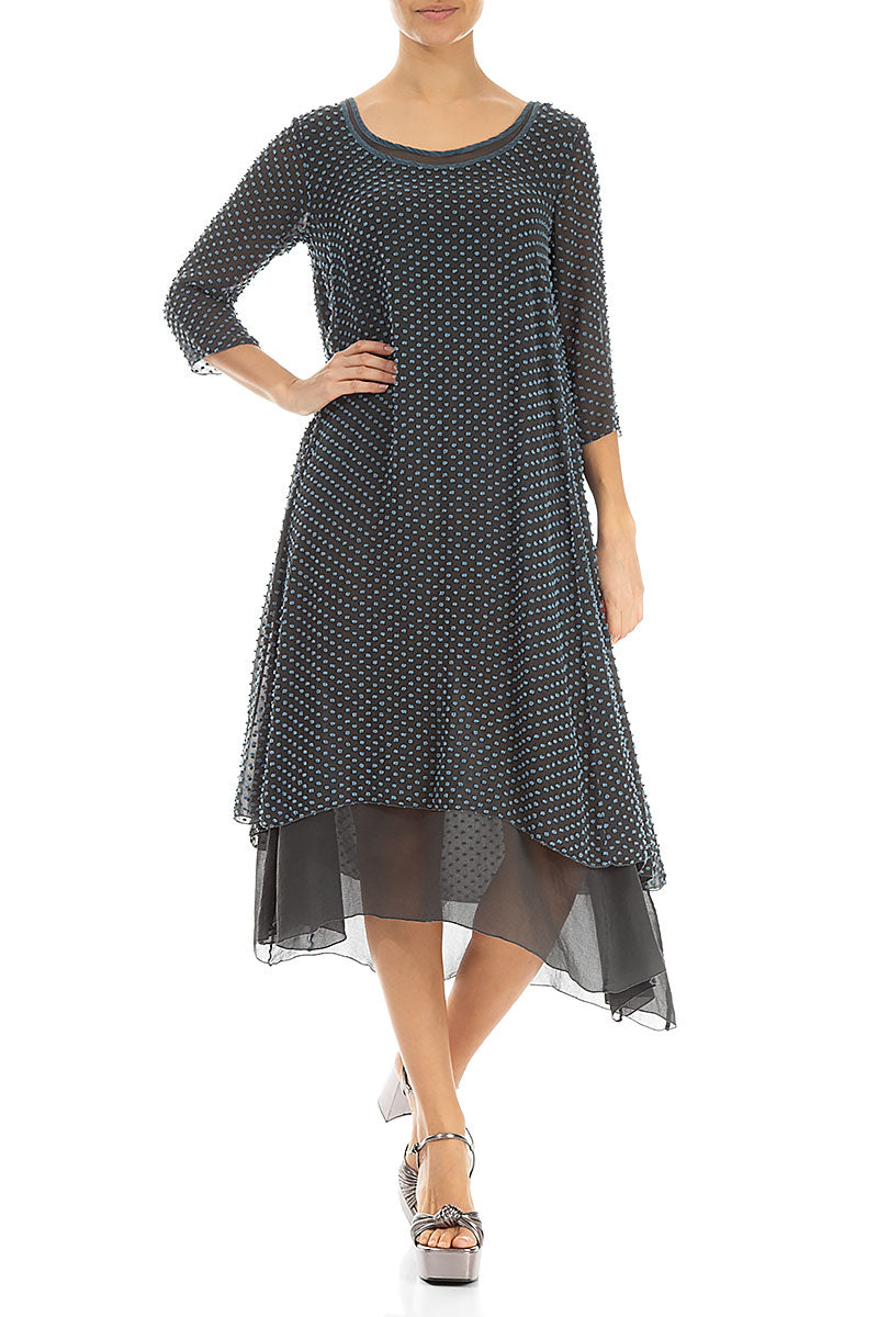 Layered Dotty Blue Silver Silk Dress 4