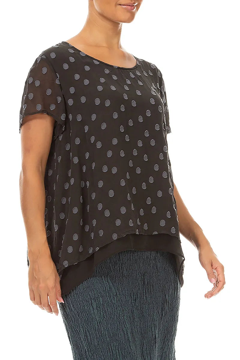 Layered Dotty Charcoal Silk Blouse 3