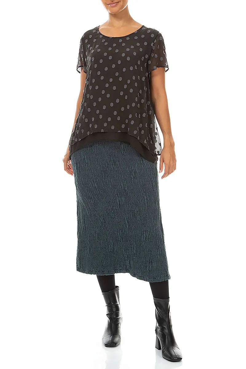 Layered Dotty Charcoal Silk Blouse 4