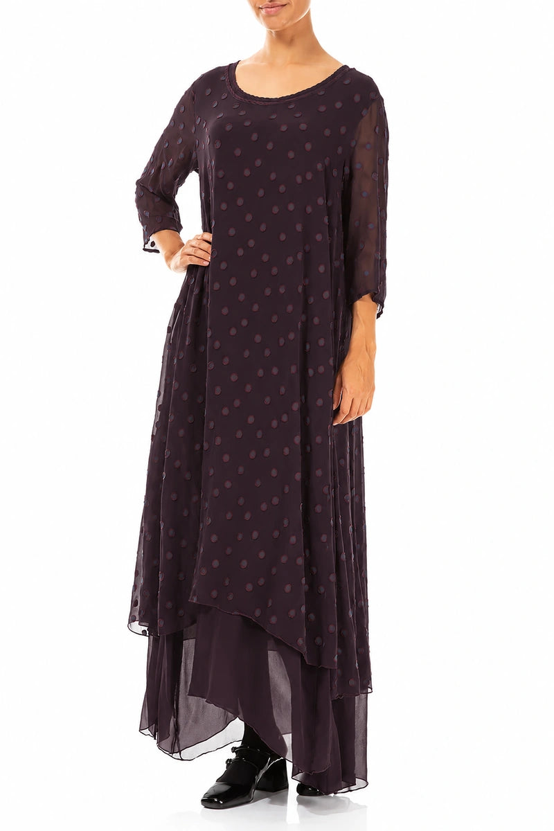 Layered Dotty Deep Plum Silk Dress 4