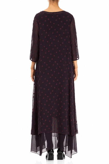 Layered Dotty Deep Plum Silk Dress