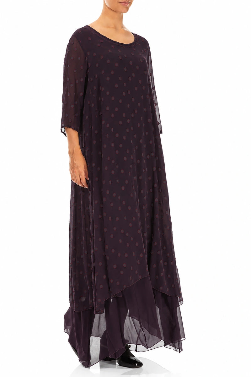 Layered Dotty Deep Plum Silk Dress