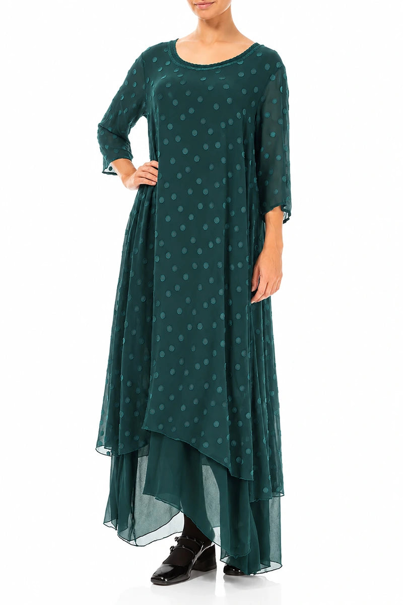 Layered Dotty Deep Turquoise Silk Dress 4