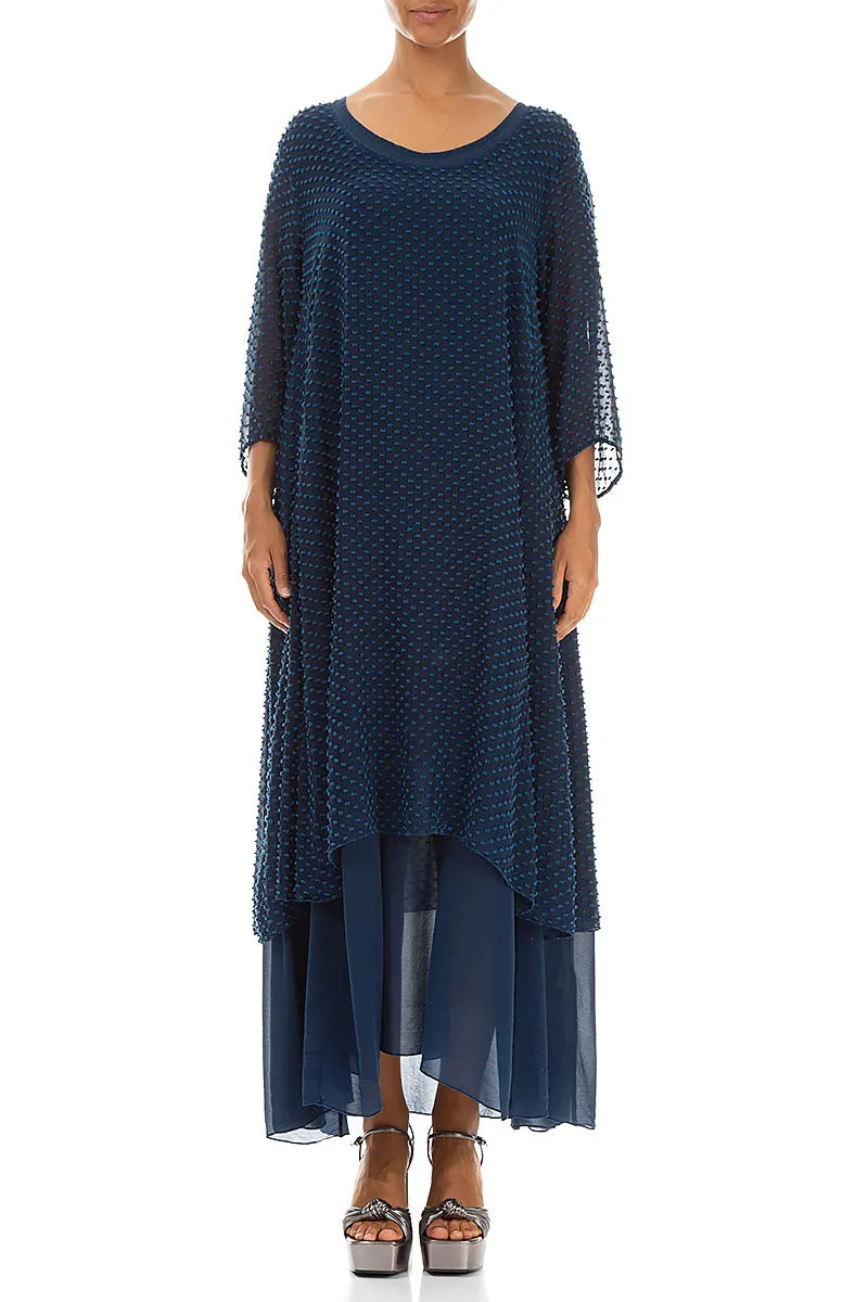 Layered Dotty Navy Silk Dress 1