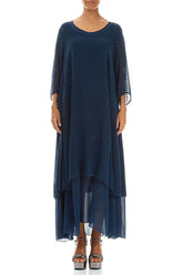 Layered Dotty Navy Silk Dress 1