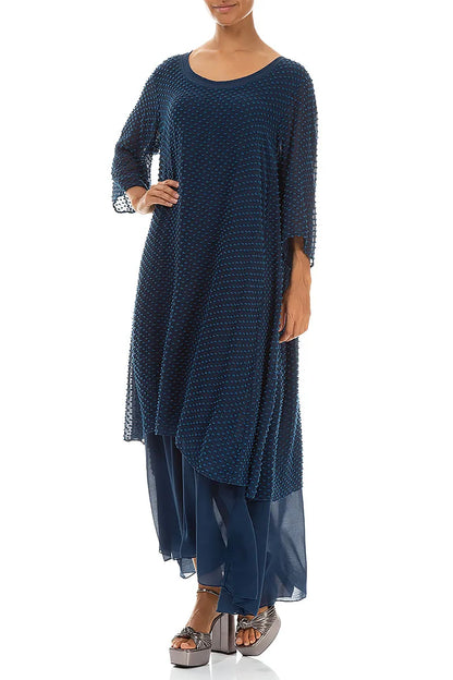 Layered Dotty Navy Silk Dress 4