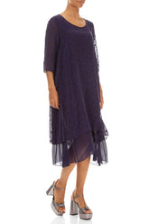 Layered Dotty Royal Purple Silk Midi Dress 3