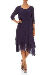Layered Dotty Royal Purple Silk Midi Dress 4