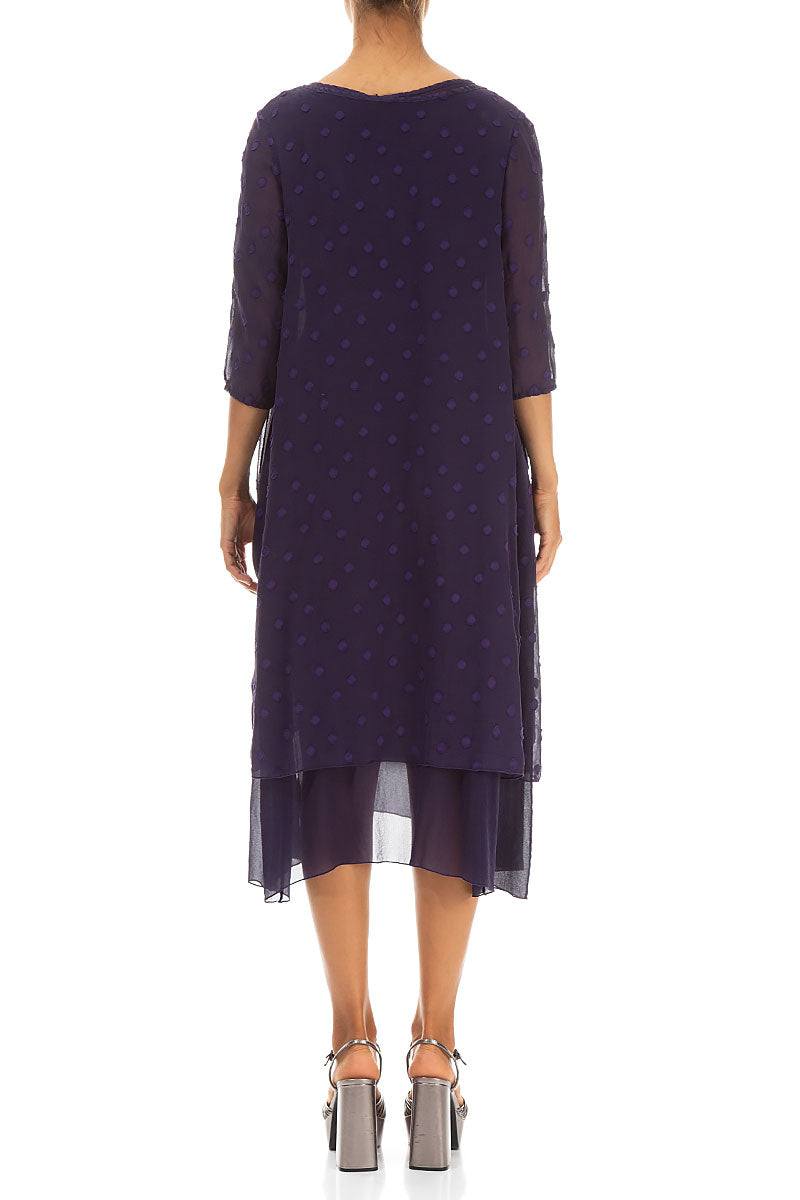 Layered Dotty Royal Purple Silk Midi Dress 2