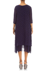 Layered Dotty Royal Purple Silk Midi Dress 2