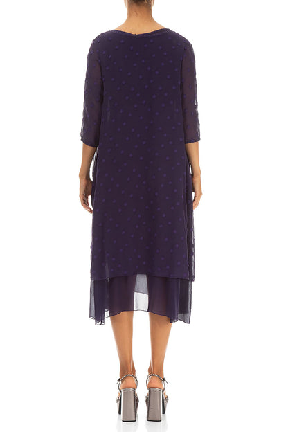 Layered Dotty Royal Purple Silk Midi Dress 2
