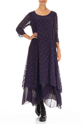 Layered Dotty Royal Purple Silk Dress 4