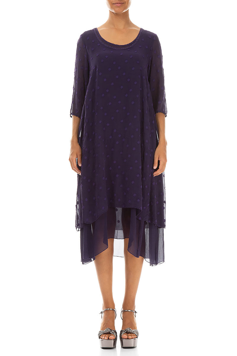 Layered Dotty Royal Purple Silk Midi Dress 1