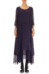 Layered Dotty Royal Purple Silk Dress 1