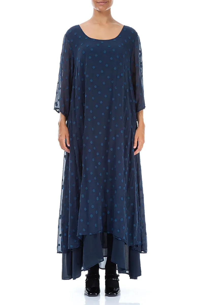 Layered Dotty Sapphire Silk Dress 1