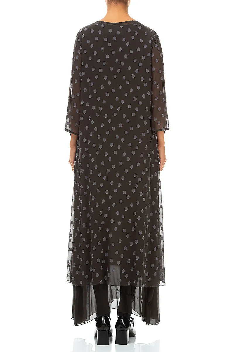 Layered Dotty Warm Charcoal Silk Dress