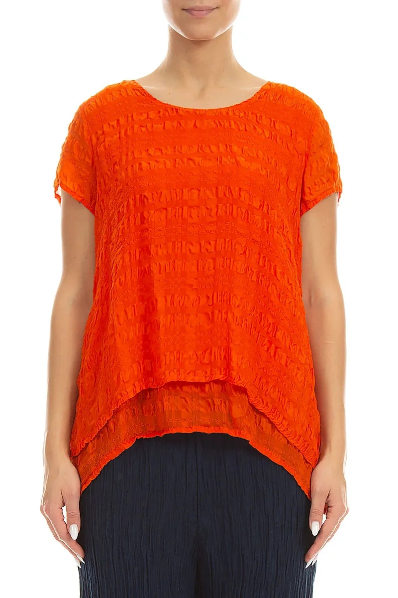 Layered Flame Orange Light Silk Blouse 1