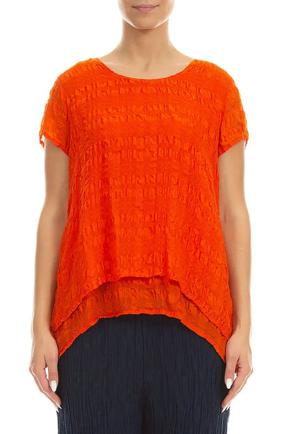 Layered Flame Orange Light Silk Blouse 1