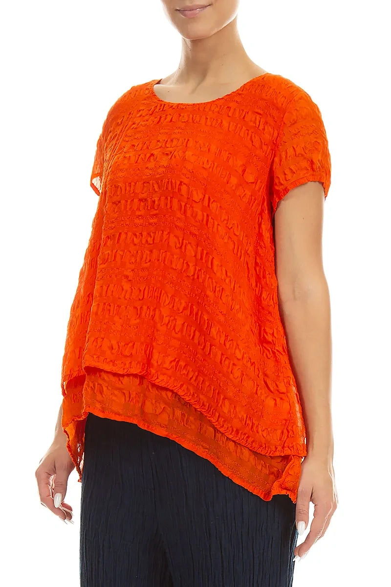 Layered Flame Orange Light Silk Blouse 3