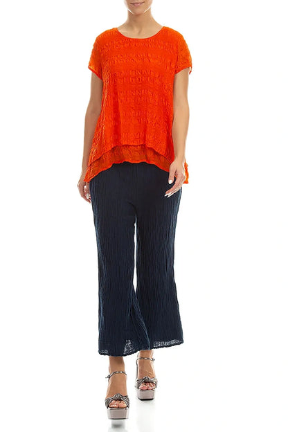 Layered Flame Orange Light Silk Blouse 4