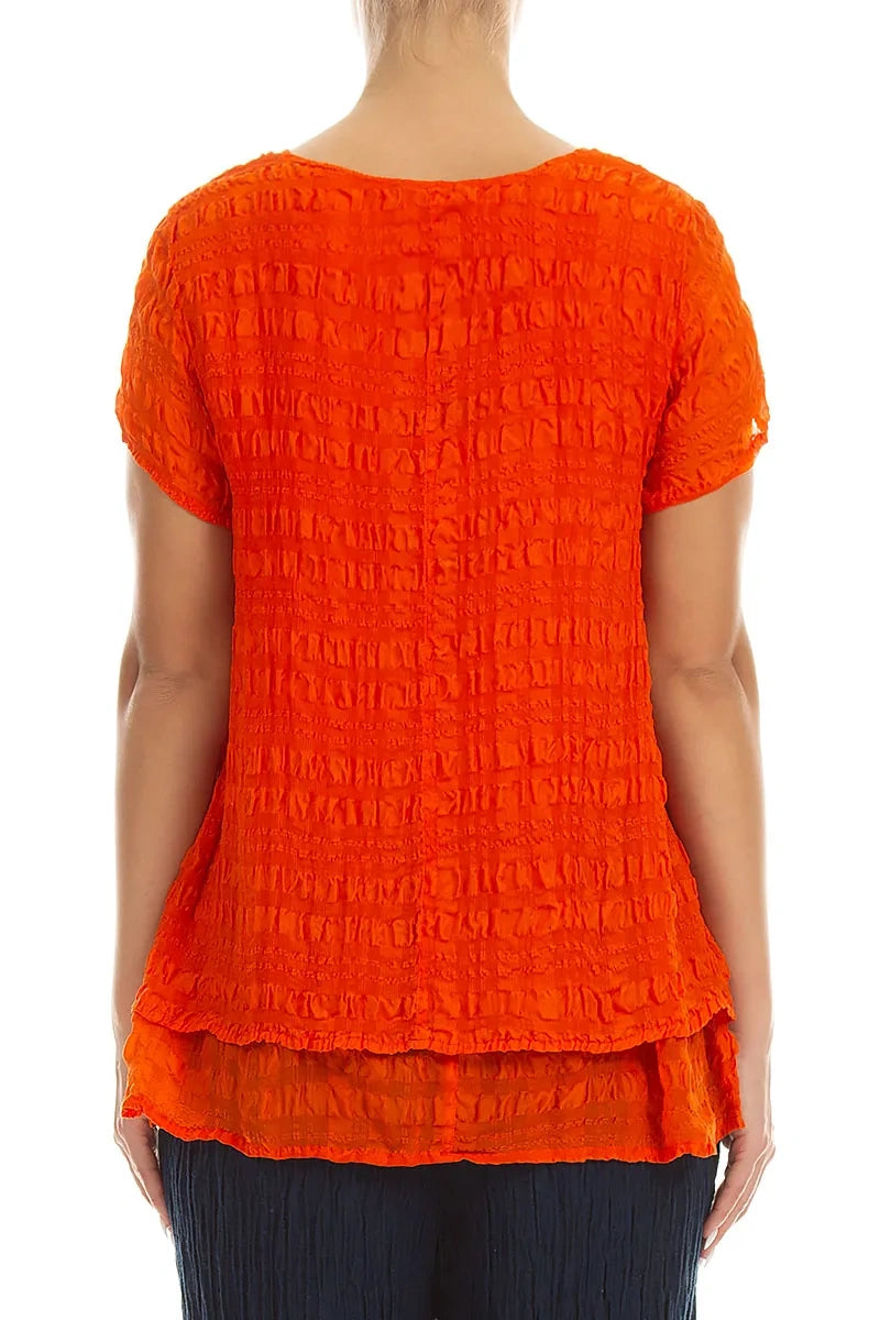 Layered Flame Orange Light Silk Blouse 2