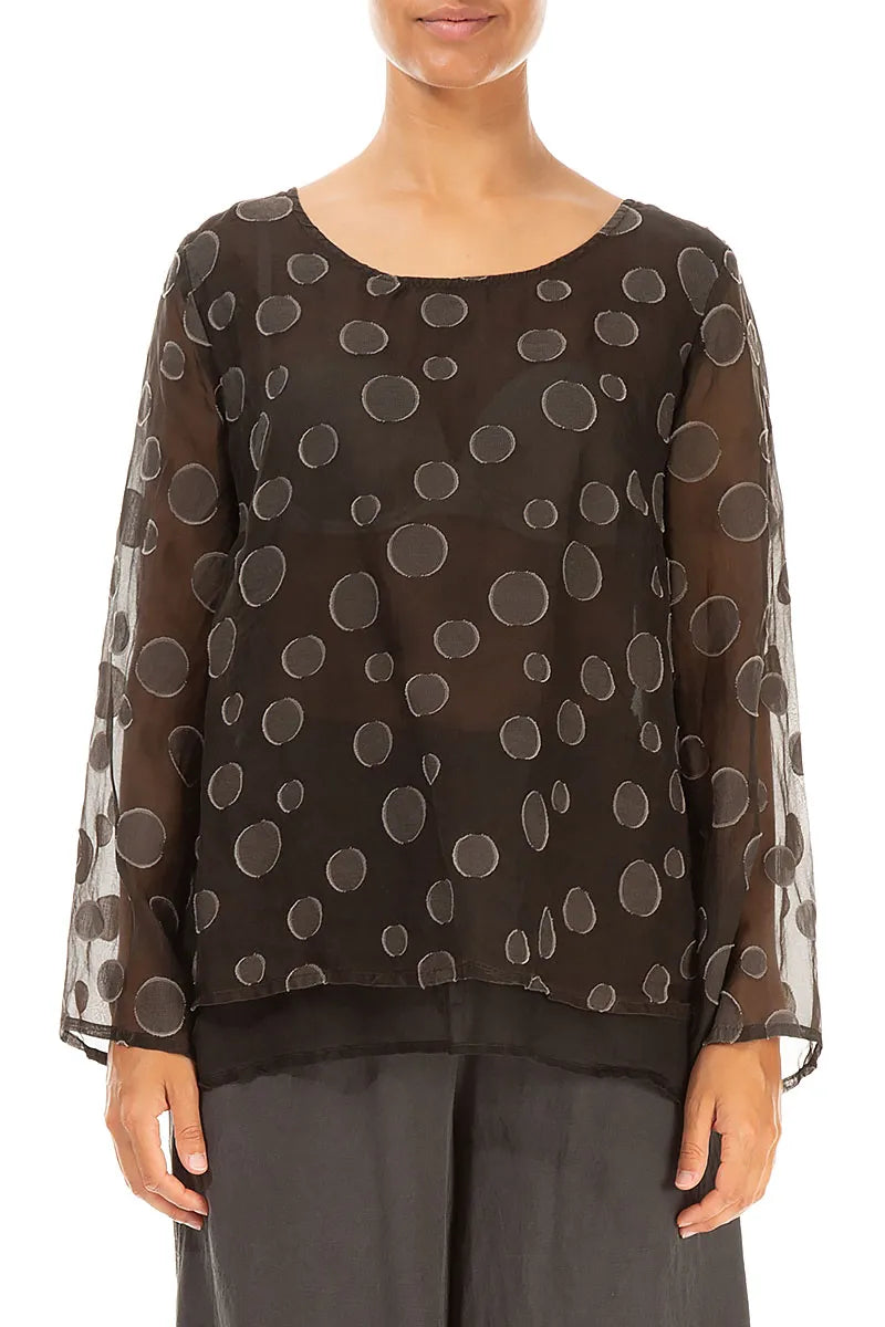 Layered Forest Brown Bubbles Silk Blouse 1